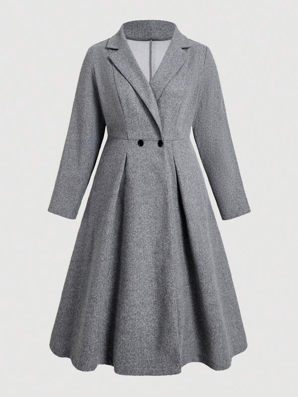 Sunnyshic Plus Lapel Neck Fold Pleated Overcoat