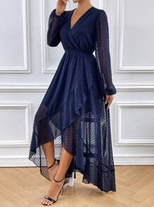 SHEIN Clasi Women's Plain & Simple Daily Wear V-Neck Mesh Dress Fall Cloth For Women