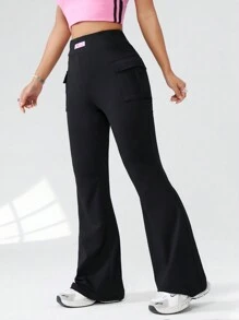 SHEIN EZwear Quần ống loe trơn màu dành cho nữ - màu đen - Xem 4