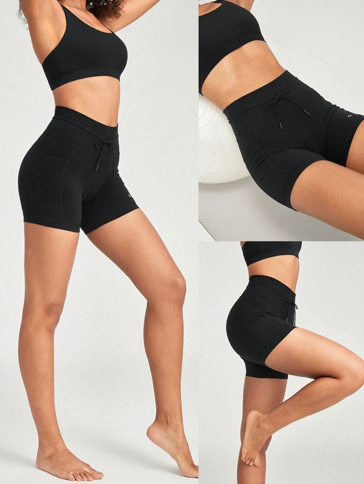 4.3" FeatherFit™ Adjustable Drawstring Anti-Slip Jogger Style Bike Shorts With Side Pockets Low Impact Yoga Pilates Daily