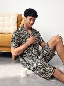 Conjunto de ropa interior para hombre con estampado de manga corta y pantalones cortos