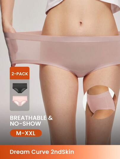 LUVLETTE 2-Pack Mid Rise Basics No Show Briefs Women Underwear Panties Set-Casual Comfy