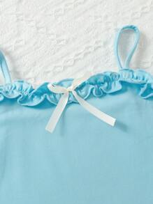 Tween Girls Frill Trim Bow Decor Cami Top For Summer - Baby Blue - View 3