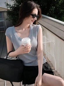 RUIWY 女式合身 U 领无袖针织吊带背心