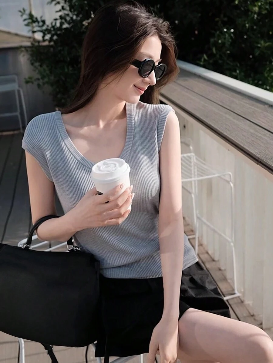 RUIWY 女式合身 U 领无袖针织吊带背心