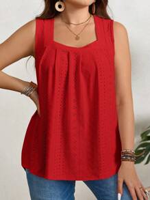 SHEIN LUNE Plus Size Women's Summer Casual Pink Tank Top - Red - View 6