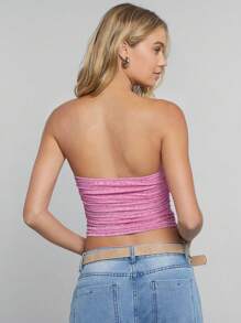 SHEIN EZwear Y2k Strapless Sheer Mesh Tube Top - Pink - View 2