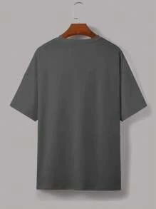 INAWLY 花卉和口号图案落肩 T 恤 OLD HABITS DIE SCREAMING 图案 T 恤 女式上衣 - 深灰色 - 查看 2