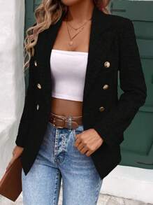 SHEIN Clasi Ladies' Plain And Simple Long Sleeve Blazer For Daily Wear - Black - View 4