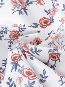 SHEIN Young Girls' Digital Printed Floral Pattern Hooded Jacket With Button Details - Multicolor - View 6