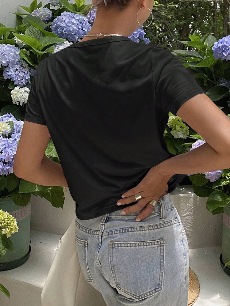 Solid Color Round Neck Slim Fit Short Sleeve Women's T-Shirt Summer