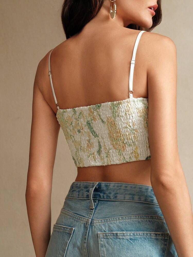 Romantic Vacation Style Short Printed Slim Embroidered Women's Camisole