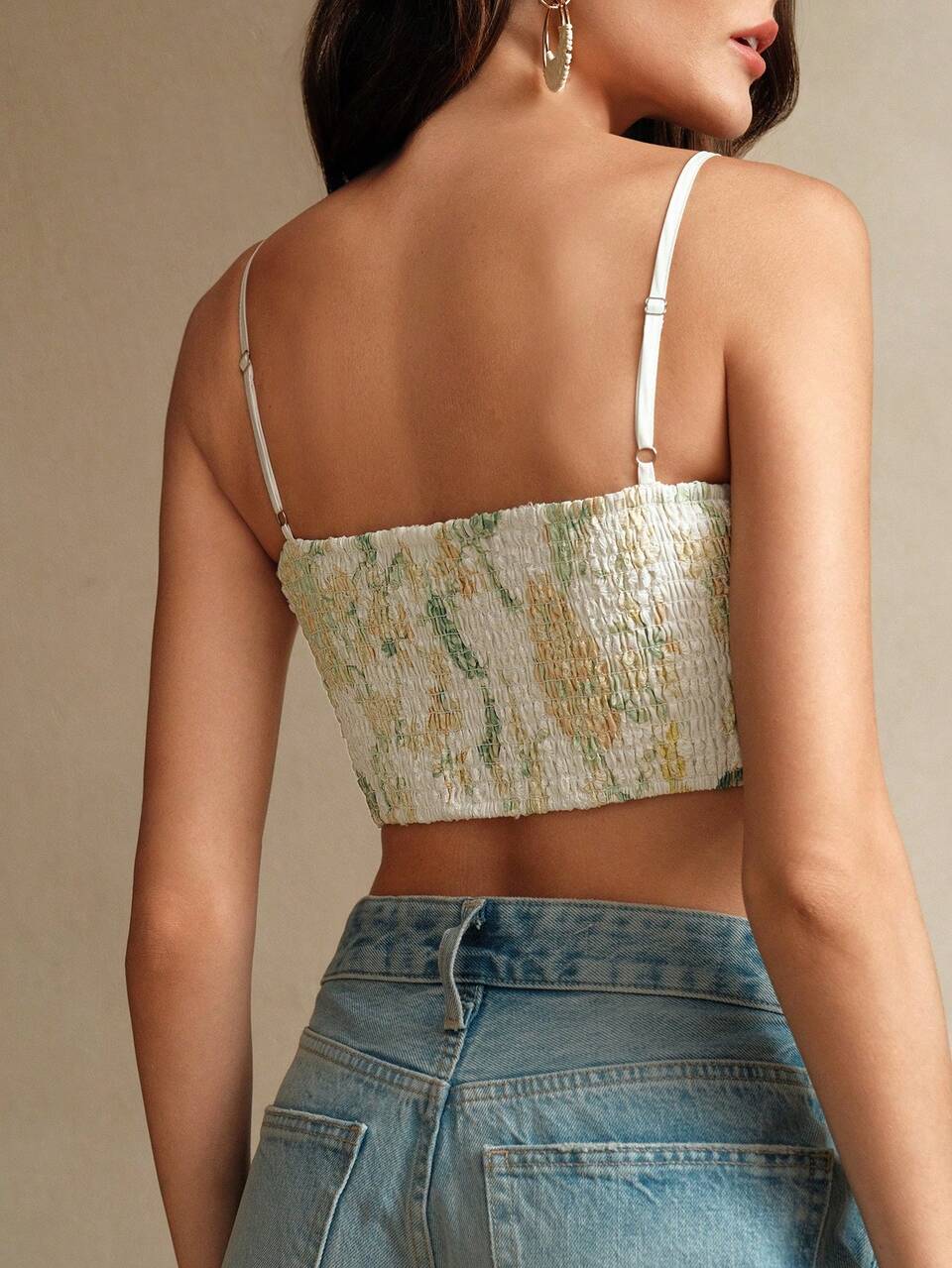 Romantic Vacation Style Short Printed Slim Embroidered Women's Camisole