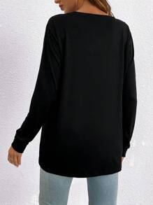 SHEIN Maternity Solid Round Neck Long Sleeves Tee - Black - View 2