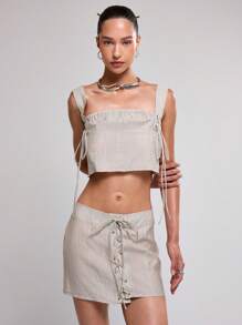 MUSERA 低腰系带迷你裙 Y2K 90年代夏季派对度假节日 - 淺灰色 - 查看 5