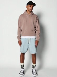 SUMWON Cropped Oversized Hoodie Raw Edge Hem Streetwear Athleisure Pullover Cotton Blend Sweatshirt Fall Winter Loungewear Urban Fashion Casual Top - Brown - View 4