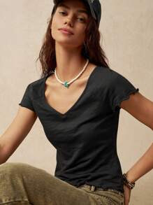 Bohemela 女士度假 V 领黑色 T 恤，休闲夏季 - 黑色 - 查看 5