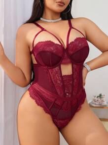 SHEIN Plus Size Women's Sexy Lace Decorated Bodysuit