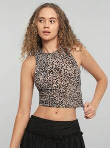 Easelle Summer Digital Printed Pink Leopard Knitted Tank Top - Multicolor - View 6