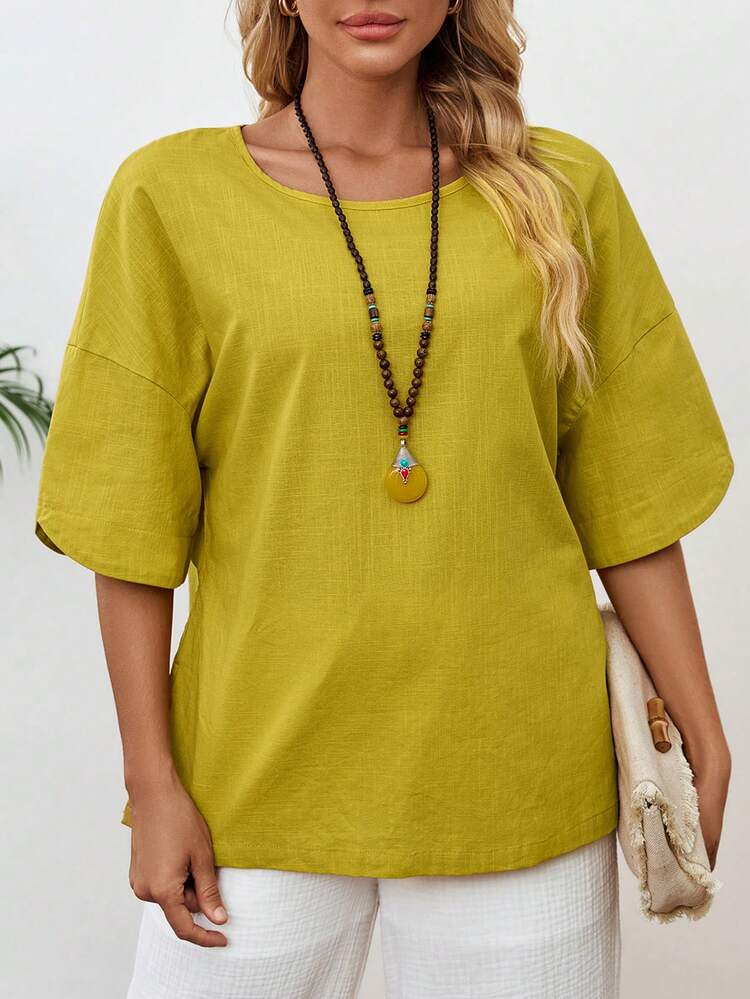 Women's Basic Crew Neck Shirt, Suitable For Work, Teacher, And Fall Outfits