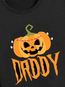 Men's Simple Printed Round Neck Long Sleeve Sweatshirt, For Halloween - Black - View 4