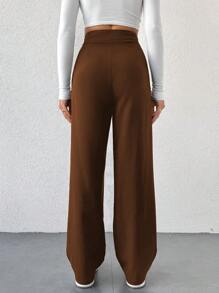SHEIN Cottnline 女裝純色休閒日常搭配西裝褲 - 棕色 - 查看 2