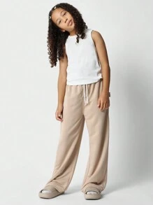 SUMWON Tween Girls Tank With Carpenter Jogger 2 Piece Set - Khaki - View 1