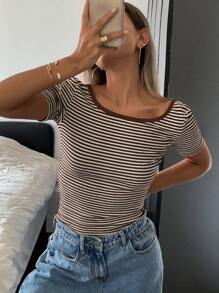 Livesso Gestreiftes Oberteil mit Rundausschnitt, rückenfreies Top für den Sommer, Neckholder-Top