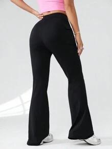 SHEIN EZwear Quần ống loe trơn màu dành cho nữ - màu đen - Xem 3