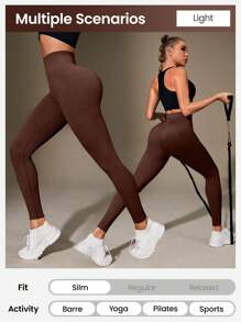 Easithlete Solid Wide Band Waist Sports Leggings Yoga Women Pants