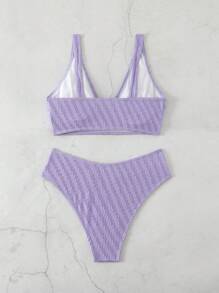 SHEIN Swim Women's Summer Beach Solid Textured  Bikini Set - Purple - View 2