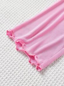 SHEIN Set abbinato di maglietta e pantaloni in maglia elastica scintillante colore rosa ghiaccio casual, adatto per uscire, per bimba e mamma (set da 2 pezzi venduti separatamente)