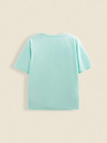 SHEIN Teens Boys' Contrast Color Pocket Soft Terry Crew Neck Loose Casual T-Shirt For Back To School Season - Green - View 2