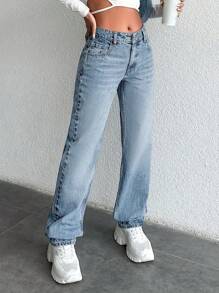 EURMUSE Women's Daily Casual Straight Leg Jeans - Baby Blue - View 6