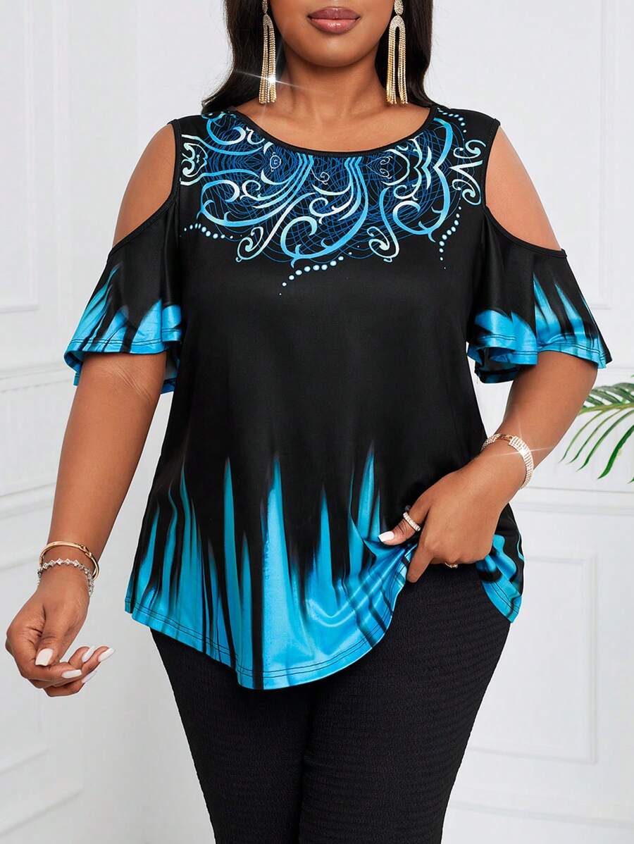 SHEIN Lady 1pc Plus Size Women Gradient Pattern T-Shirt, Pride Month Theme, Black Top For Summer