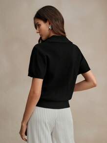 Anewsta Lässiger und bequemer Damen-Schwarzer-Cardigan mit großem Revers, V-Ausschnitt und Ein-Knopf-Verschluss