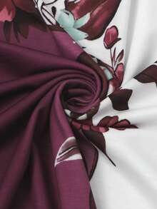 Casual Fashion Formal Button Short Sleeve Printed V-Neck Women's T-Shirt Summer Vacation - Burgundy - View 5