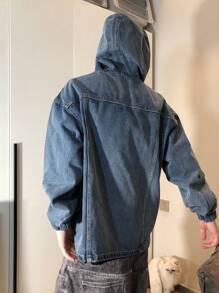 STEELVANCE 男士长袖纯色简约日常时尚深色牛仔夹克，适合度假和秋季穿着 - 藍色 - 查看 2