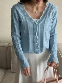 DAZY Cardigan court à boutons, vêtements pour femmes en automne - Bleu azur - Voir 6