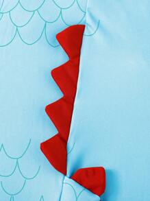 SHEIN Bộ áo liền quần khủng long không tay dễ thương mùa hè cho bé trai, bộ đồ bò siêu đáng yêu - Màu xanh lam - Xem 3