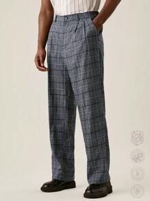 Manfinity VCAY Men's Loose Straight Weave Plaid Dress Pants,Back To School - Grey - View 1
