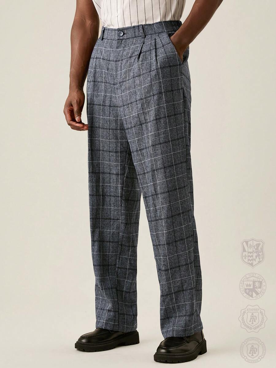 Manfinity VCAY Men's Loose Straight Weave Plaid Dress Pants,Back To School - Grey - View 1