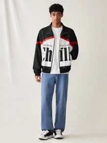 Manfinity VCAY Men's Woven Fashionable Casual Loose Fit Long Sleeve Zipper Front Jacket For Daily Wear