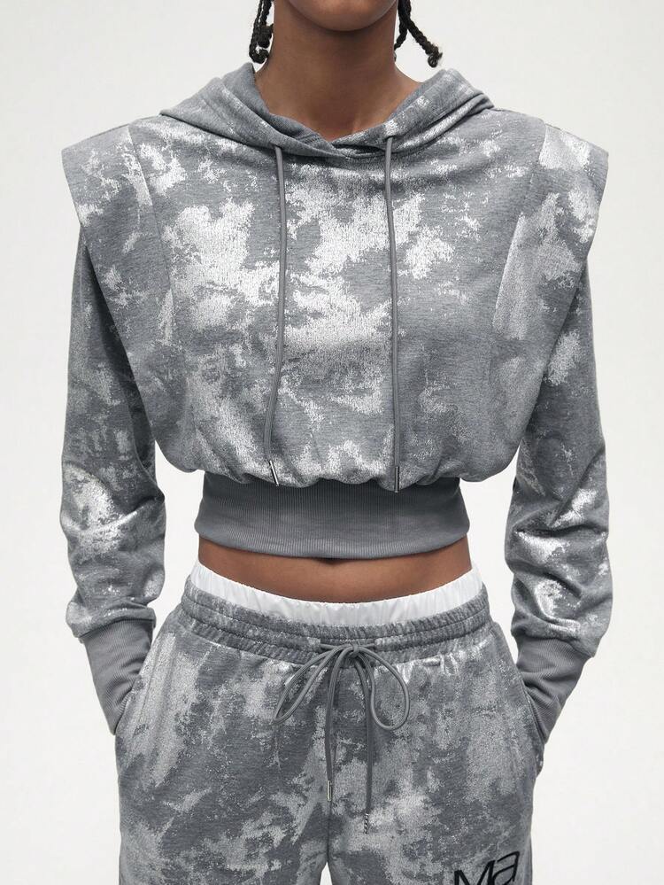 SHEIN Maija Tie Dye Crop Long Sleeve Hoodie Sweatshirts