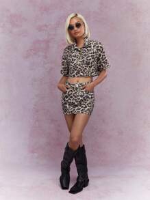 MISSGUIDED Leopard Print Crop Denim Shirt - Multicolor - View 3