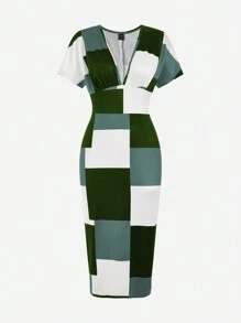 Lyxana Women's Plaid Minimalist Daily Short Sleeve Dress Maxi Women Outfit