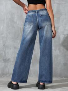 SHEIN EZwear Straight Leg Denim Jeans With Pockets And Cross Straps