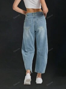 Pantalones vaqueros informales tipo zanahoria con diseño holgado y suelto, de corte capri, azules, para primavera y verano, para mujeres
