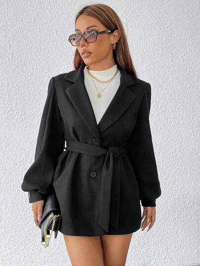 SHEIN VCAY Plus Size Notched Collar With Belted Waist Cardigan