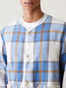 Manfinity VCAY Veste à col cranté à manches longues à carreaux tissés pour hommes, mode et décontractée pour le port quotidien, pour l'automne et l'hiver - Multicolore - Voir 6